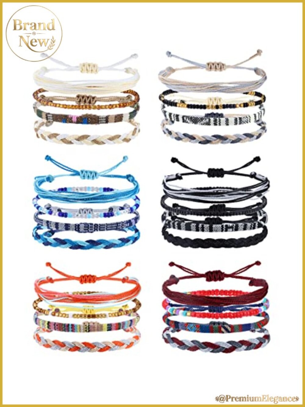 Boho Surfer Anklets Set of 24 Adjustable Handmade Beaded Braided Bracelets for